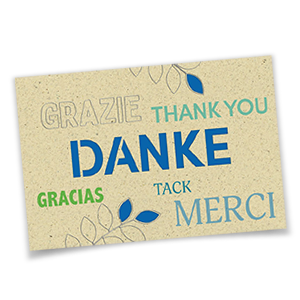 Vergrößere Abbildung Mehrsprachige Dankkarte mit Silberprägung und Laserstanzung
